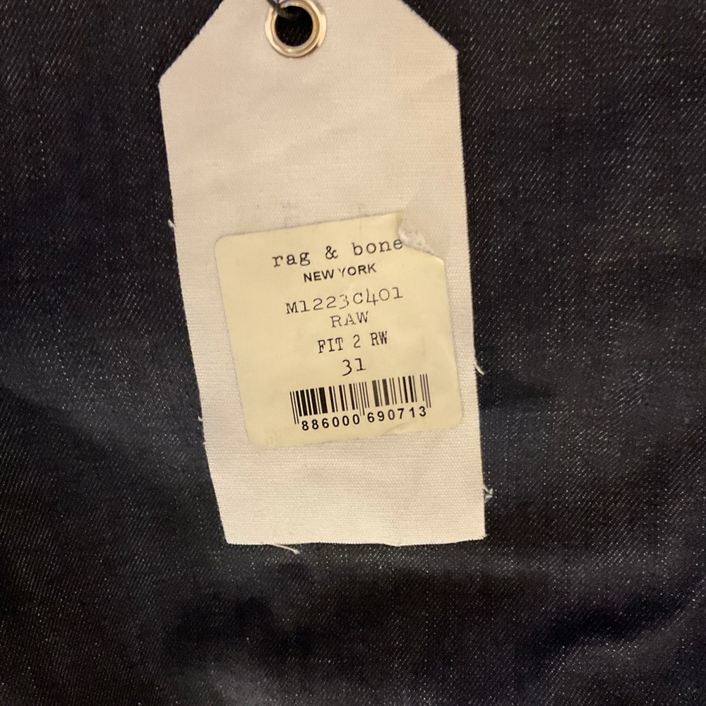 RAG AND BONE NWOT JEANS SZ 31  Style #M1223C401 Fit 2. Slim Raw Denim - Picture 2 of 13